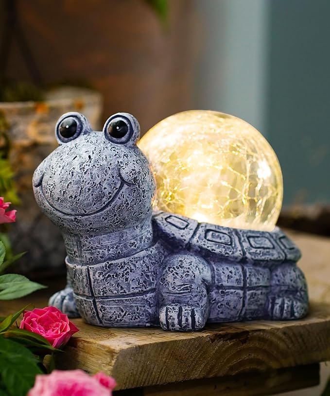 Nacome Solar Turtle Garden Statue Lights: Outdoor Figurine with Glass Ball Lighting Decorations Lawn Ornaments Porch Patio Balcony Yard - Birthday Gifts for Mom Grandma Women(Grey)
