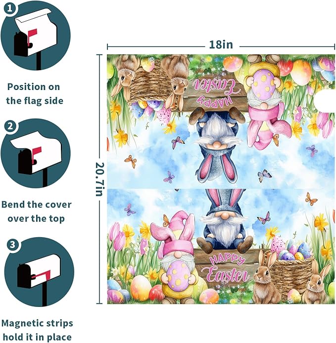 Easter Magnetic Mailbox Cover Rabbit Eggs Mailbox Cover Magnetic Standard Size 18 X 21 Inch Spring Butterfly Floral Mailbox Post Cover Mailbox Wraps Mailbox Decor for Home Garden Outdoor Yard