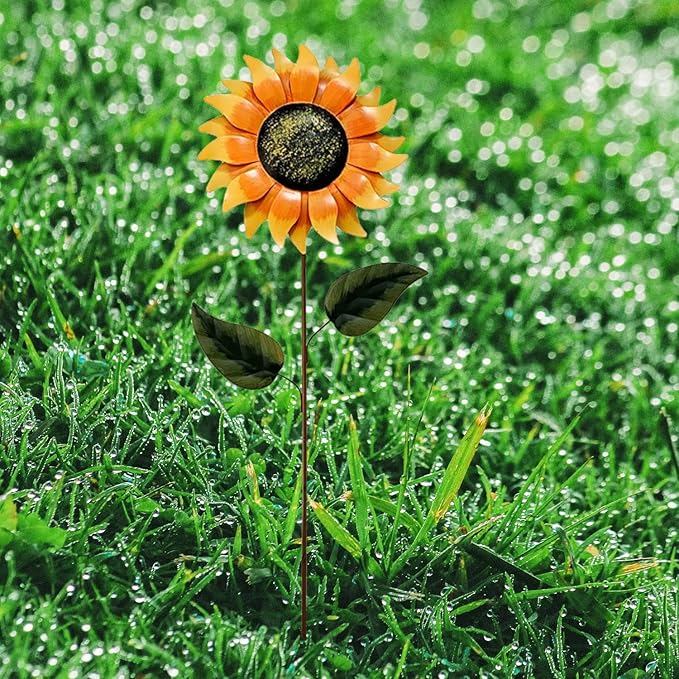 T&Garice Vintage Metal Sunflower Stake Sunflower Art Decor for Outdoor Patio Yard Lawn Garden Decoration 32 Inches