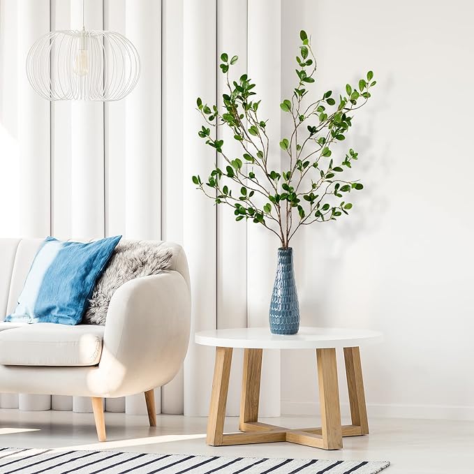 Sggvecsy 43’’ 2Pcs Artificial Ficus Branches Faux Leaf Spray Green Eucalyptus Branches Artificial Greenery Stems Fake Ficus Twig Plants for Home Office Wedding Vase Filler Shop Decoration