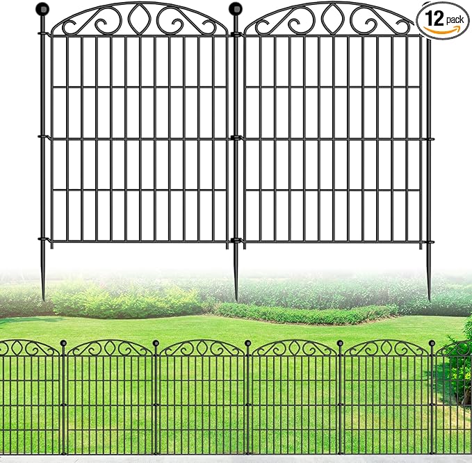 Garden Fence 12 Panel - 30in H x 23.6ft L, No Dig Rustproof Metal Tall Animal Barrier for Dogs Rabbits, Decorative Outdoor Border for Yard, Patio, and Flower Beds