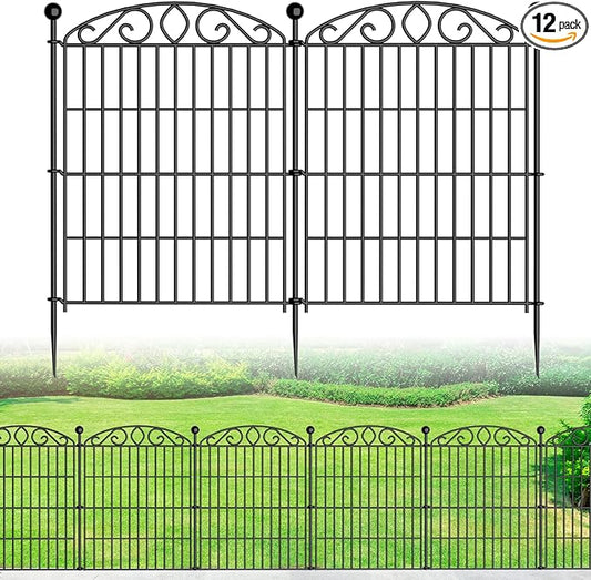 Garden Fence 12 Panel - 30in H x 23.6ft L, No Dig Rustproof Metal Tall Animal Barrier for Dogs Rabbits, Decorative Outdoor Border for Yard, Patio, and Flower Beds