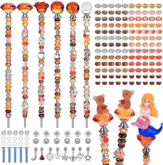 158 Pcs DIY Fairy Wand Garden Stakes Kit,Multiple Color Scheme European Beads Crystal Diamond Tops and 12 or 10 Inch Threaded Rods,Stainless Steel Stakes with Diamond Toppe (Sun)