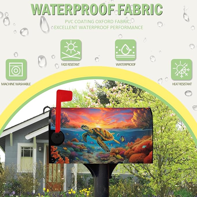 Sea Turtle Mailbox Covers Magnetic Large Size Ocean Animals Mail Box Post Cover Summer Mail Box Wraps Mailbox Decor Waterproof for Garden Yard Oversized 25.5 X 21 Inch
