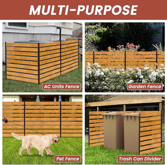 LILYPELLE 38in W x 60in H Air Conditioner Fence, 1 Panel Outdoor Privacy Fence Screen with Metal Stakes, Outside Decorative Fences Trash Can Pool Equipment Enclosure Panels
