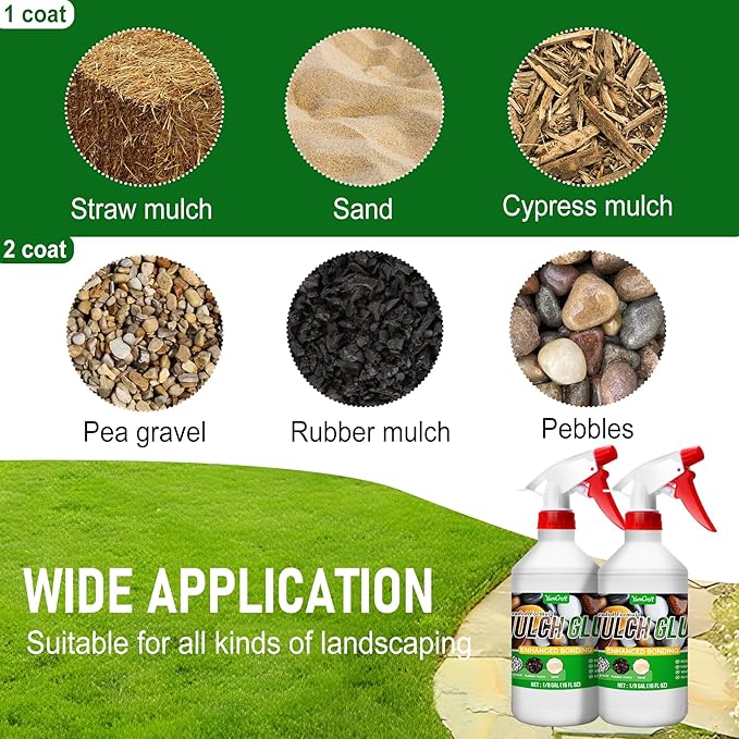 Mulch Glue - 32oz Adhesive Pea Gravel Binder for Landscaping, Garden - Concentrate Landscape Rock Stabilizer, Last up to 2 Years, Gravel Lock for Bonding Bark, Sand