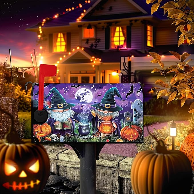 Halloween Gnomes Mailbox Cover Decorations Magnetic Mailbox Cover Standard Size 18X21 Letter Box Covers Decor for Outdoor Home Garden