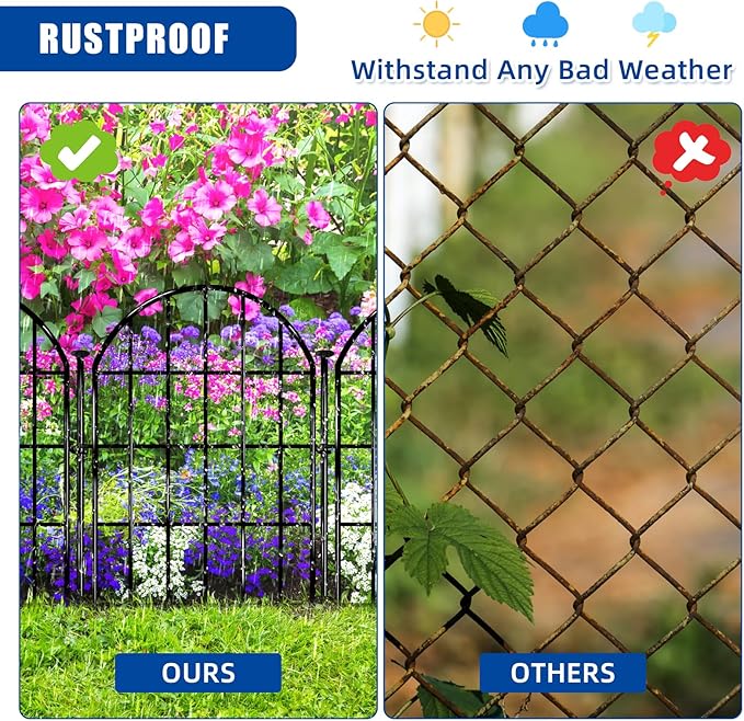 Decorative Garden Fence, 17in X 10.8ft No Dig Fence Panels, Arched Rustproof Metal Garden Fencing Animal Barrier, Flower Bed Edging Border with Ground Stake for Dog, Rabbit, Outdoor Yard Patio Decor