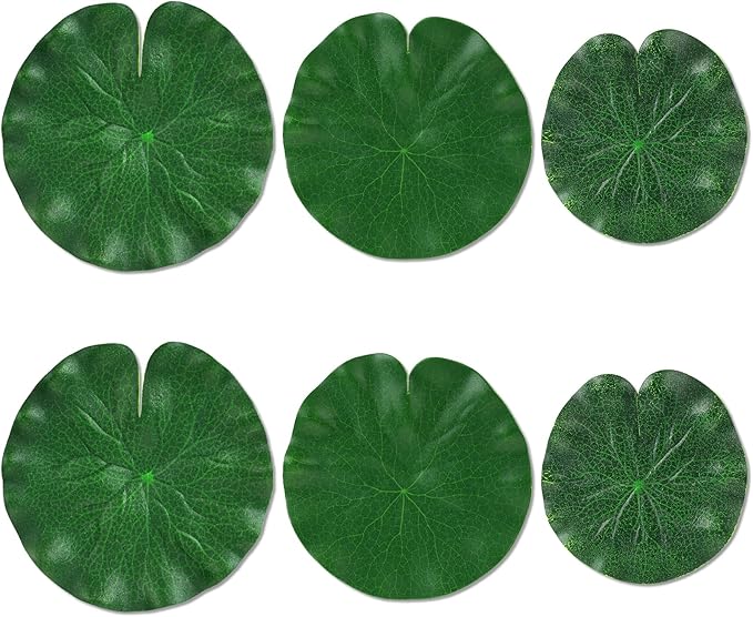 6Pcs Fake Lily Pads, 3 Sizes Floating Artificial Lily Pads Decorations, Realistic Pond Plants Decor for Pool Patio Aquarium Fountain