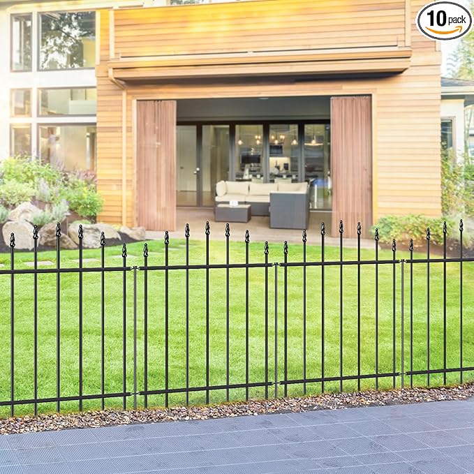 Metal Garden Fence 26 in H x 20ft L, 10 Panels + 11 Stakes Border Dog Fence Panels Animal Barrier, No Dig Garden Fencing for Yard Patio Flower Bed Lawn Outdoor, Arch Black