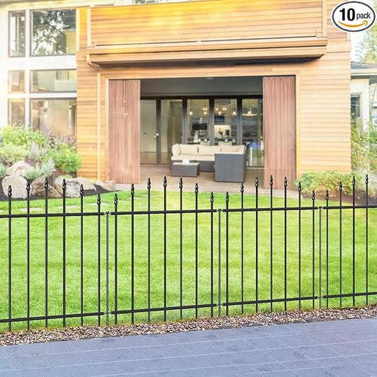 Metal Garden Fence 26 in H x 20ft L, 10 Panels + 11 Stakes Border Dog Fence Panels Animal Barrier, No Dig Garden Fencing for Yard Patio Flower Bed Lawn Outdoor, Arch Black