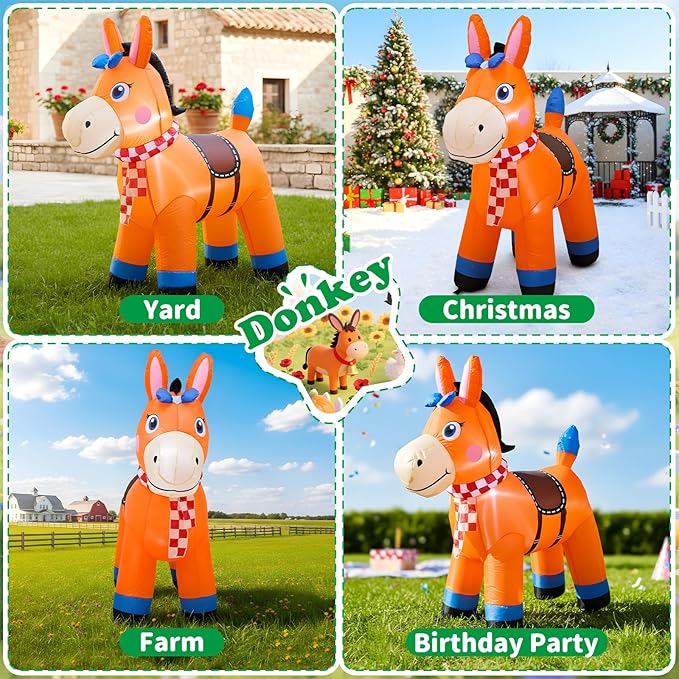 4FT Christmas Spring Farm Ranch Cute Farm Donkey Inflatable Blow up Decoration with LED Light Indoor Outdoor Yard Graden Lawn Party Holiday Decor