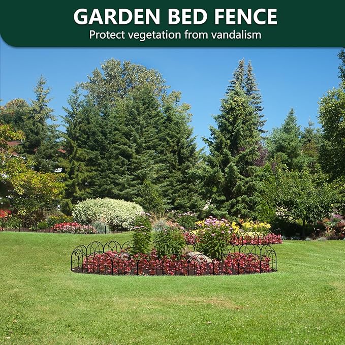 Small Garden Fence Animal Barrier, 12.55"*16.53" Decorative Fence Panel, No Dig Fences Barrier, Arch 10 Pcs Black Metal Fencing, Garden Border Edging Fences, Dog Fencing Blocker for Yard, Flower Bed