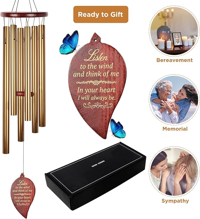 Memorial Wind Chimes Gift, Windchime for Loss of Loved one, Outside deep Tone Large aluminiu, Bereavement Memorial Gifts Sympathy Wind Chimes,Unisex Gift Garden Decor,mom,Grandmother,Women Gifts