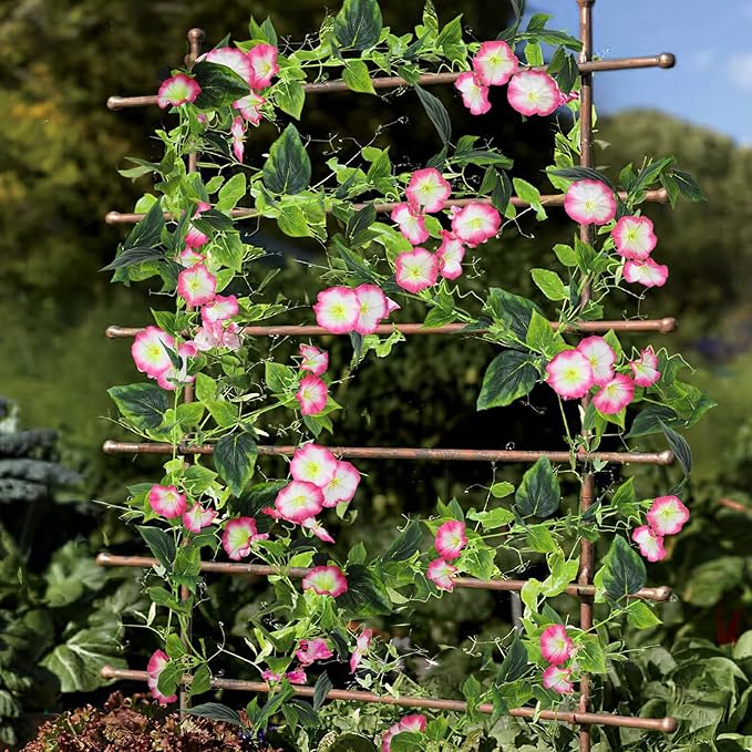 CISDUEO 2 Pcs Artificial Vines Silk Morning Glory Vines for Outdoor 15Feet Hanging Plants Garland Pink Fake Green Plant Morning Glories for Home Decor Wall Fence Stairway Wedding Hanging Baskets
