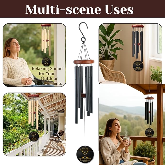 Personalized Golf Memorial Wind Chime – “Golfing on The Greens of Heaven” Custom Name & Years – Sympathy Gift for Golfers, Dad, or Grandpa – Outdoor Remembrance Windchime for Loss of Loved One