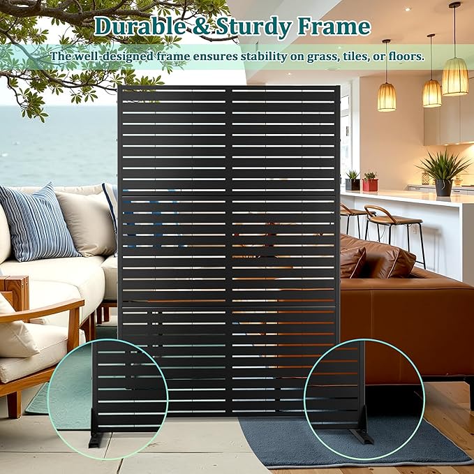 Metal Privacy Screen Outdoor Privacy Screen, Freestanding Fence Panel for Outside, 72''H×47''W, Decorative Screen Panel for Backyard/Patio/Deck
