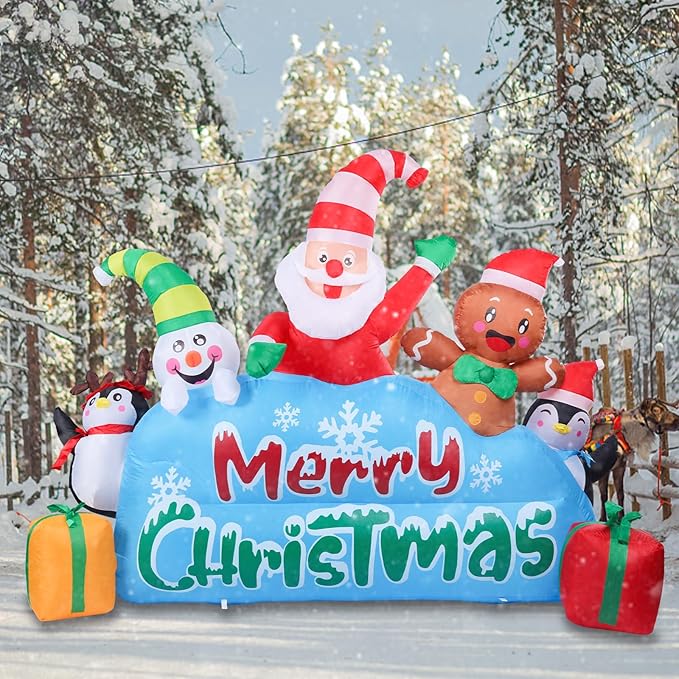 Vipush 8.5 FT Christmas Inflatable Merry Christmas Decorations Snowman Maker Christmas Decorations Outdoor Inflatable with LED Light, Outdoor Holiday Decor Blow Up Yard Decor