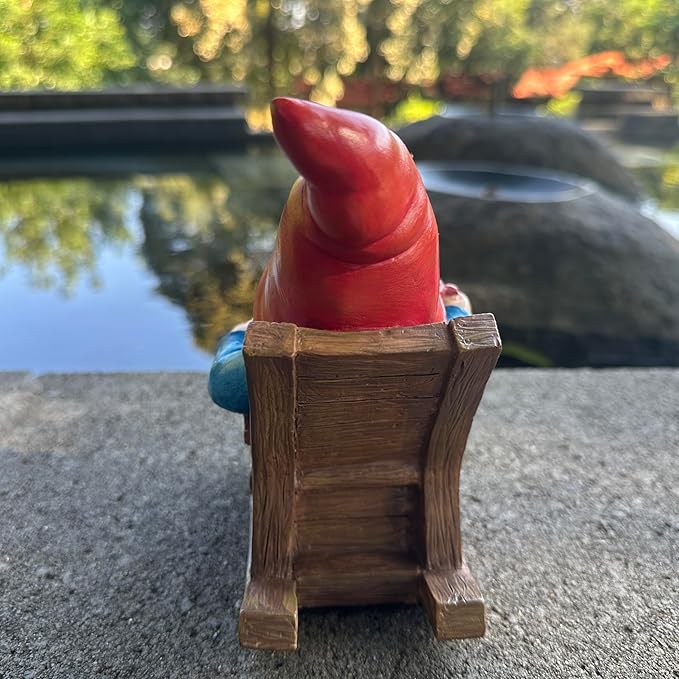 Drinking Coffee Faceless Garden Gnome Statue Decoration - 7.2" Rocking Chair Gnome Statue Figurine Ornament for Indoor Outdoor Home Patio Yard Lawn