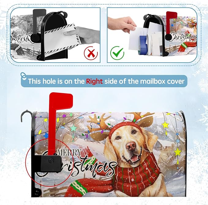 Merry Christmas Mailbox Cover Xmas Dog Oversized Post Letter Box Covers New Year Golden Retriever Magnetic Waterproof Mail Wraps for Winter Framhouse Outdoor Decor Large Size 21 * 25.5 Inch