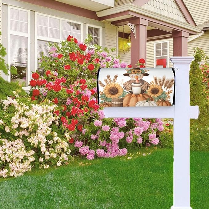 DADABULIU Mailbox Covers Thanksgiving Turkey Pumpkin Fall Magnetic Letter Post Box Cover Standard Size 25.5 x 21 Inch Garden Yard Home Decorative
