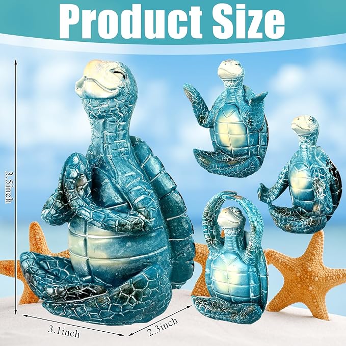 4 Pcs Sea Turtle Meditation Yoga Decor Zen Sea Turtles Garden Statue Figurines Coastal Ocean Beach Bathroom Decor Turtle Gifts for Women Yogis Home Office Decorations(Fashion)