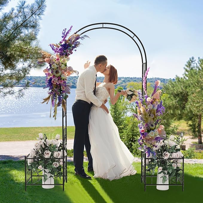 Moccha Garden Arbor with Planters - 86'' Metal Arbor Trellis for Climbing Plants, Ivy, Vines, Outdoor Archway Pergola with 8 Ground Stakes, Garden Arch for Wedding Ceremony Decoration Lawn Patio