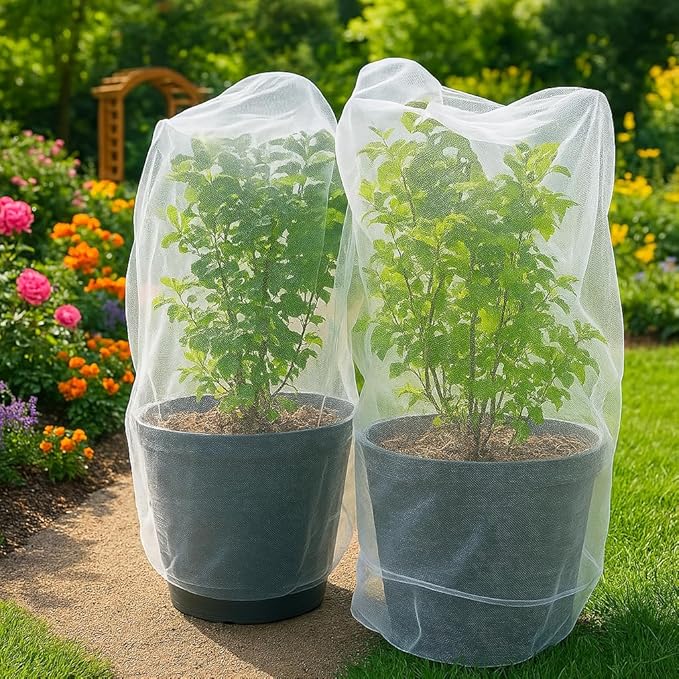Fruit Tree Protection Bags 2.5x3.5 FT in 4 Pack | Multiple Size Garden Netting for Fruit & Vegetable Protection | White Plant Net Cover for Blueberry & Tomato | Bird & Insect Mesh Fabric Protector