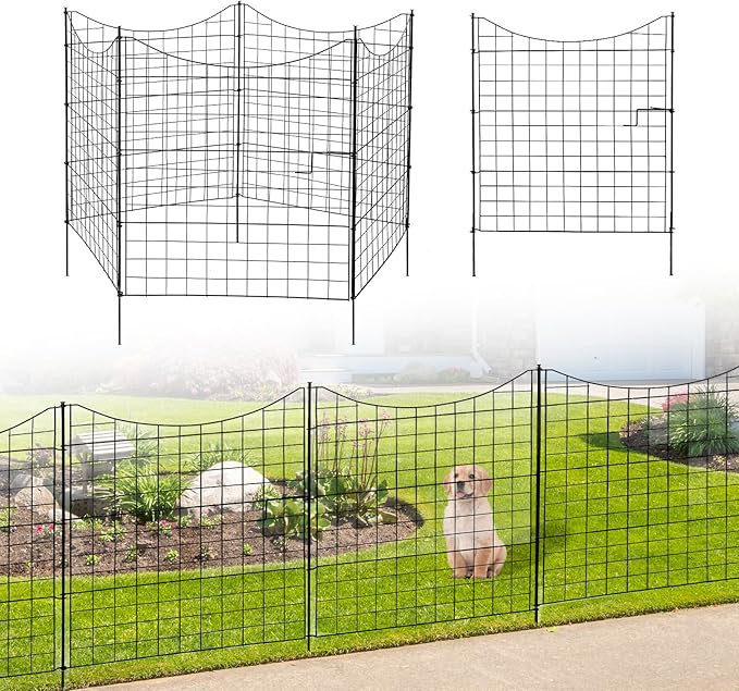 VINGLI Garden Fence, Anti-Rust Metal Animal Barrier, Decorative Garden Gate for Outdoor Yard Lawn Patio, Pet Enclosure 36" W x 39" H (5-Panels with Gate)