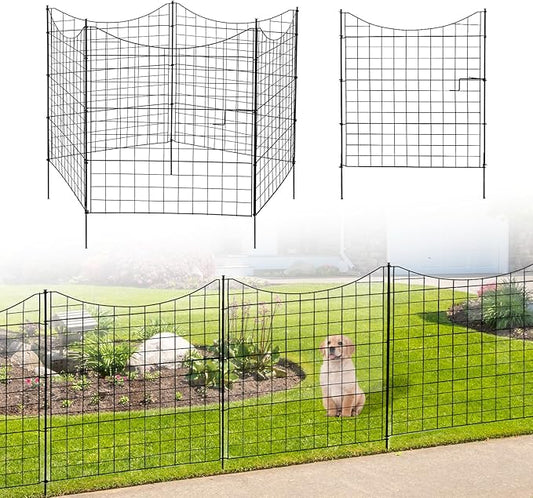VINGLI Garden Fence, Anti-Rust Metal Animal Barrier, Decorative Garden Gate for Outdoor Yard Lawn Patio, Pet Enclosure 36" W x 39" H (5-Panels with Gate)