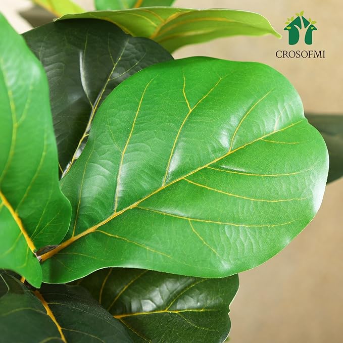 CROSOFMI Artificial Fiddle Leaf Fig Tree 50 Inch Fake Ficus Lyrata Plant with 56 Leaves Faux Plants in Pot for Indoor Outdoor House Home Office Garden Modern Decoration Perfect Housewarming Gift