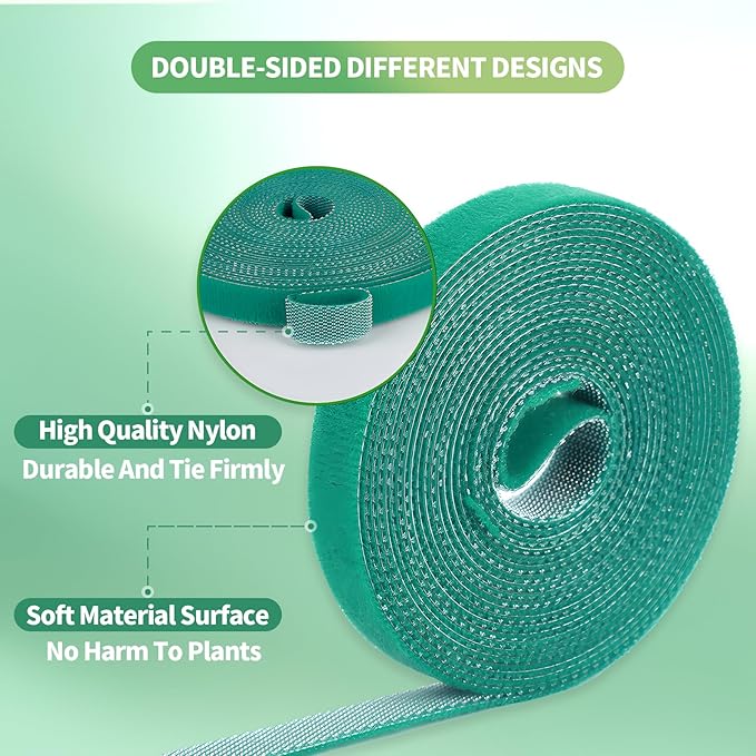 Plant Tape for Climbing Plants,Reusable Garden Tie Tape with Double-Sided Adhesive,Plant Twist Tie,Green Nylon for Outdoor Gardening,Tomato Plant Support,Cable Organization(65.6ft x0.47in)