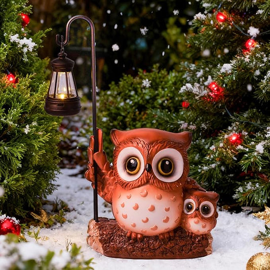 Garden Statues Owl with Solar LED Lantern, Resin Solar Garden Decor for Outside, Yard Decorations Outdoor for Patio, Porch, Balcony, Lawn Ornaments, House Warming Birthday Gifts for Mom Women Grandma