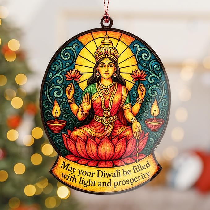 Diwali Gifts - Decoration Items Indian - Diwali Gifts Indian for Family - Suncatcher Effect Window Hanging - car Hanging Diwa1 with Xmas envelopes