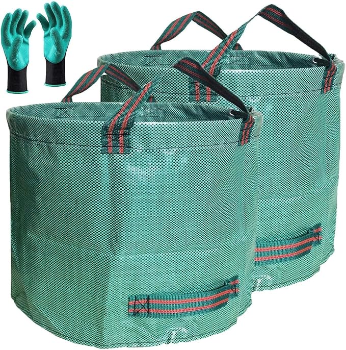 Professional 2-Pack 106 Gallon Yard Lawn Garden Bags Large (D31, H31 in) Yard Waste Bags with Gardening Gloves, Big Leaf Bag,Lawn Debris Bags,Garden Trash Container,Grass Clippings,Weeds Bag 4 Handles