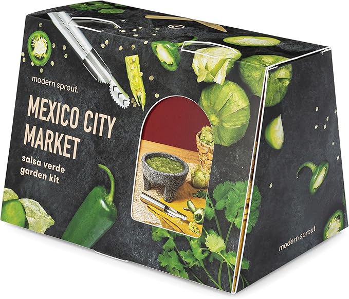 Modern Sprout Travel Trio Mexico City Market; Travel-Inspired Seed Kit with Jalapeno Deseeder, Organic Seed Starting; Gardening Gift (Mexico City Market)