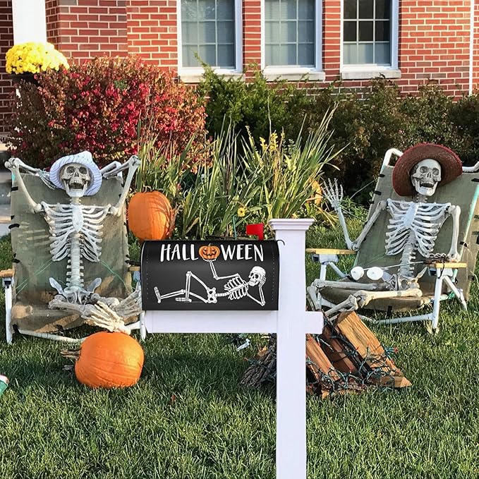 Skull Pumpkin Halloween Mailbox Cover, Large Size Magnetic Mailbox Cover, Waterproof Halloween Spooky Mail Wraps for Outdoor Yard Garden Decor, 25.1x21 Inch