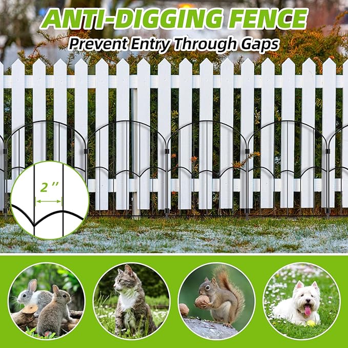 12 Panels Decorative Garden Fence Dog Fence Outdoor for Yard 13ft (L) X 2ft (H) Black Animal Barrier with No-Dig Stakes Arched Rustproof Metal Wire Decorative for Flower Landscaping and Garden Edging