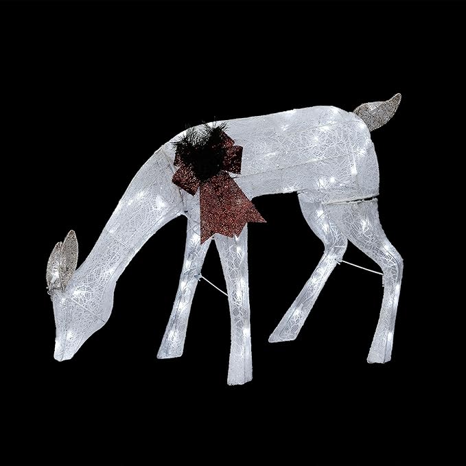 Alpine Corporation 28" H Mesh Grazing Holiday Reindeer Lawn Decoration with Cool White Lights, Christmas Decoration