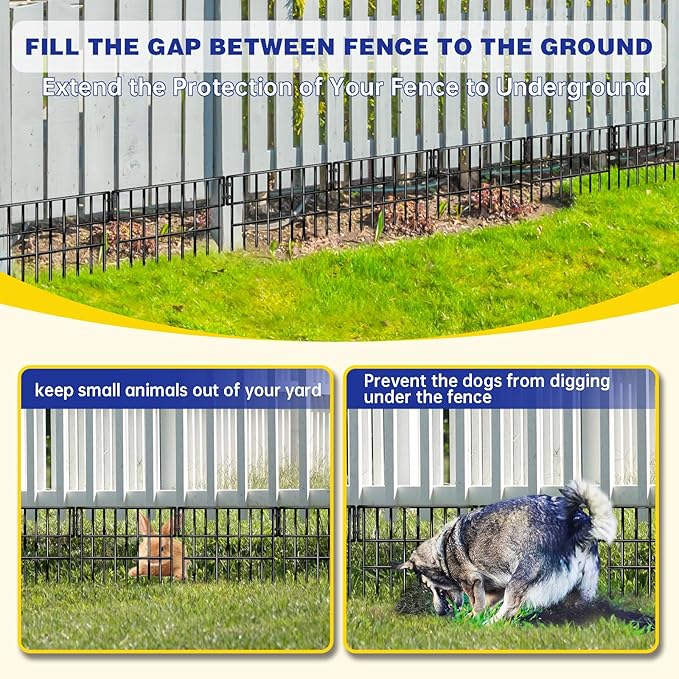 25 Panels Animal Barrier Fence, 27 Ft(L) X 13 in(H) No Dig Garden Edging Border for Yard, Anti Digging Defense Barrier, Rustproof Metal Outdoor Decorative Garden Fences for Dogs, Rabbits
