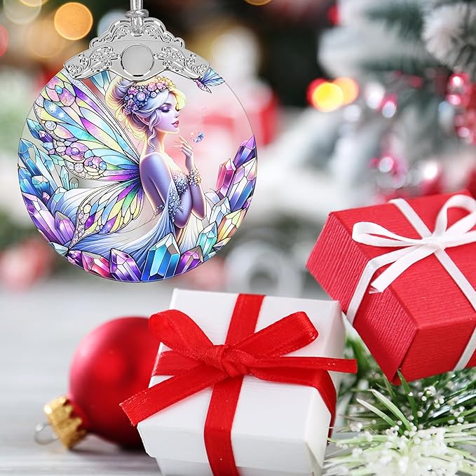 Enchanting Fairy Christmas Ornament - Stained Glass Hanging Decor for Tree - Gift for Friends, Sisters