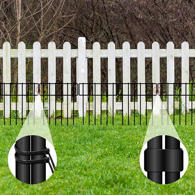10 Pack Animal Barrier Fence, No Dig Fencing 10.8ft(L) × 12in(H) Rustproof Metal Small Garden Fence Border Metal Fence Panels Garden Fence Border for Dogs Rabbits, Outdoor Landscaped Yard