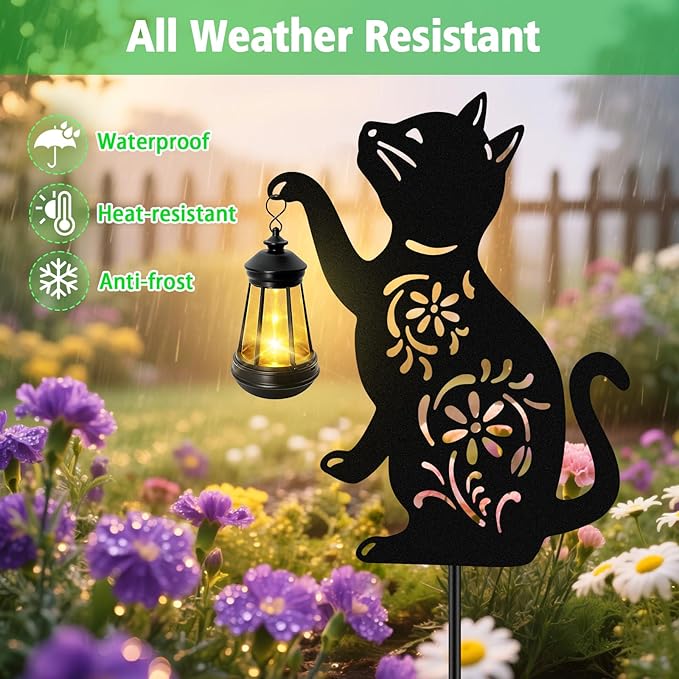 Solar Cat Hanging Lantern Outdoor, Christmas Black Cat Solar Lights, Cat Lover Gifts for Women Mom Grandma Birthday,Mother's Day,Waterproof Garden Ornaments Decor Outside Backyard,Patio,Pathway