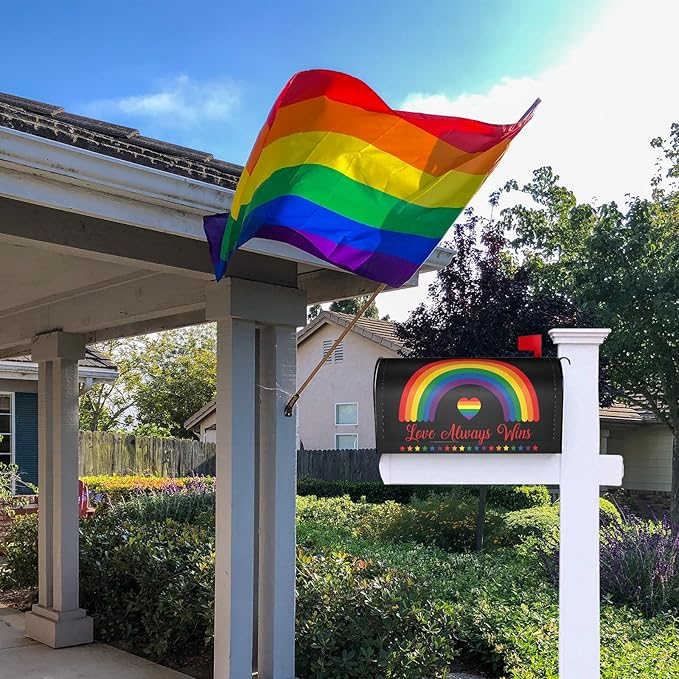 LGBT Pride Mailbox Covers, Love Always Wins Outdoor Magnetic Mailbox Cover - Lesbians Gays Bisexuals Transgender - 21 x 18 in Rainbow Mail Box Covers for Garden Yard Decor