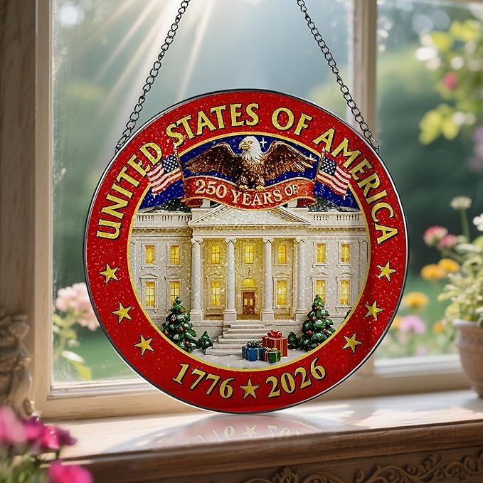 250 Years of America Stained Glass Suncatcher, Stained Glass Window Hanging & Decor, 1776-2026 US 250th Anniversary Ornament, Patriotic Ornament, American Independence Day Gift, July 4 Decor