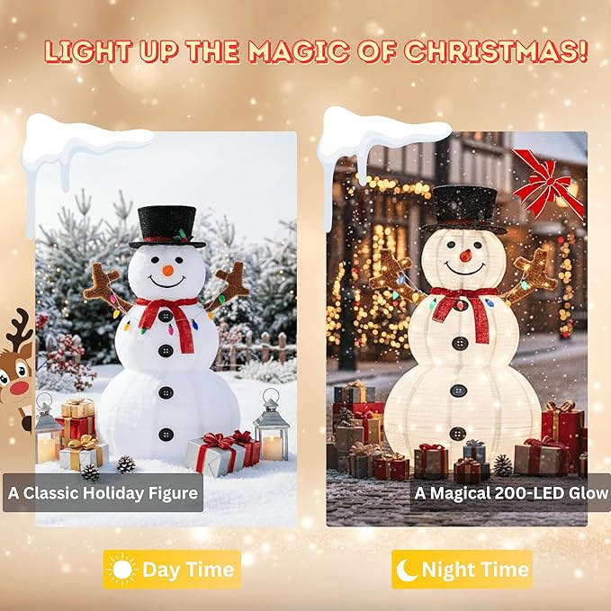 Christmas Decor Snowman, 5 ft Prelit White Christmas Decorations Snowman Ornaments with Magic Hat Multicolored Lights for Christmas Holiday Party Yard, Garden, Porch, Lawn, Red