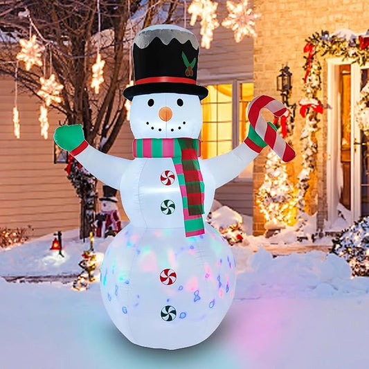 8 FT Christmas Inflatables Giant Snowman Outdoor Decorations,Giant Blow up Snowman with Black Hat,Built-in Rotating Colorful Lights for Yard, Garden, Patio, Lawn Xmas Holiday Decor