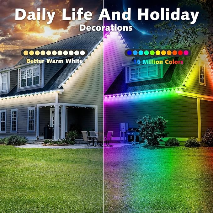 SINLEY Permanent Outdoor RGB Lights,Waterproof Smart LED Eaves Lights with App/Remote Control,for Christmas and All Holiday Decor,Daily and Accent Lighting,House Roof and Garden Lighting (200FT)