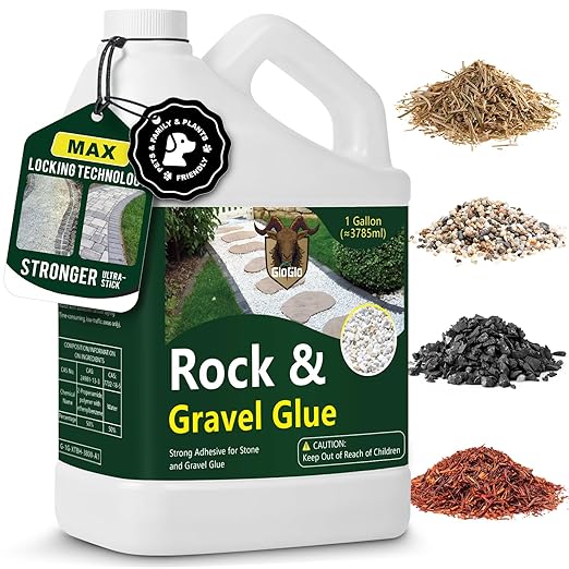 GloGlo Rock Glue for Landscaping, 1 Gallon Mulch Glue, No Dilution Needed Non-Toxic Weather-Resistant Strong Gravel Binder, Pine Straw Outdoor Strong Pebble Gravel Hold for Garden