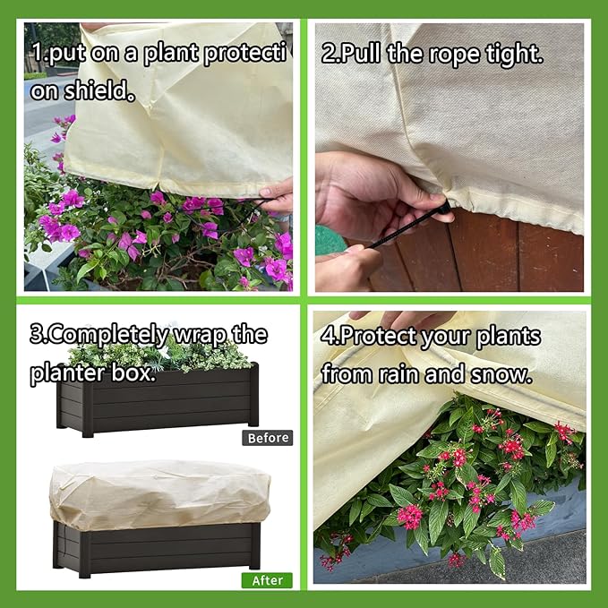 Plant Cover Freeze Protection, Winter Plant Covers, Plant Frost Cover, Tree Plant Freeze Protection Covers, Planter Plant Winter Frost Blanket with Zip Drawstring,2 Pack (39.3x17.7x15.7INCH)